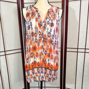 BLUE Saks Fifth Avenue Colorful Sleeveless Ikat Print Blouse